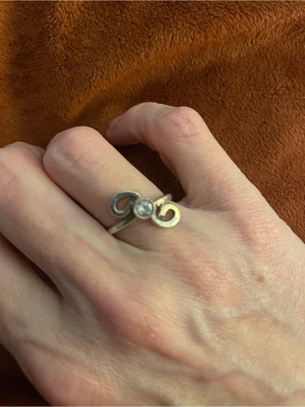 Vintage Scroll Sterling Silver Band with Round CZ Bezel Ring